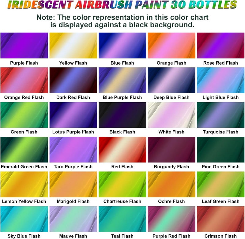 HOMY ARTY Iridescent Airbrush Paint - 30 Colors with 4.05 fl oz Thinner and 4.05 fl oz Primer, Ready to Spray Acrylic Airbrush Paints, Water-Based Iridescent Air Brush Colors for Plastic Model, Canvas - Image 2